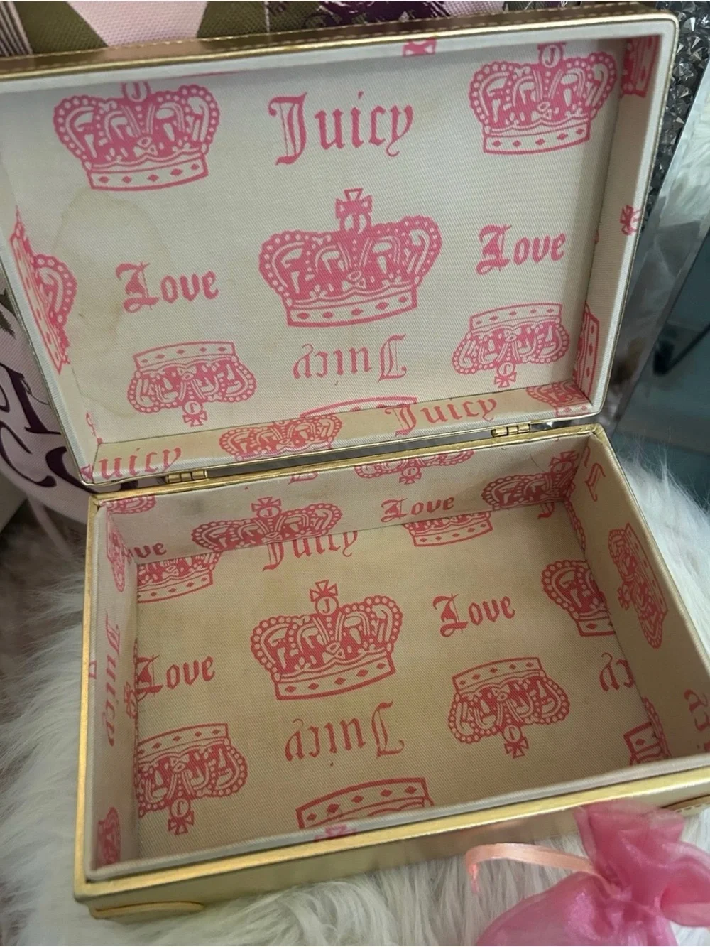 Rare Vintage Juicy Couture Gold Leather Keepsake Box Stationery Pencil Erasers